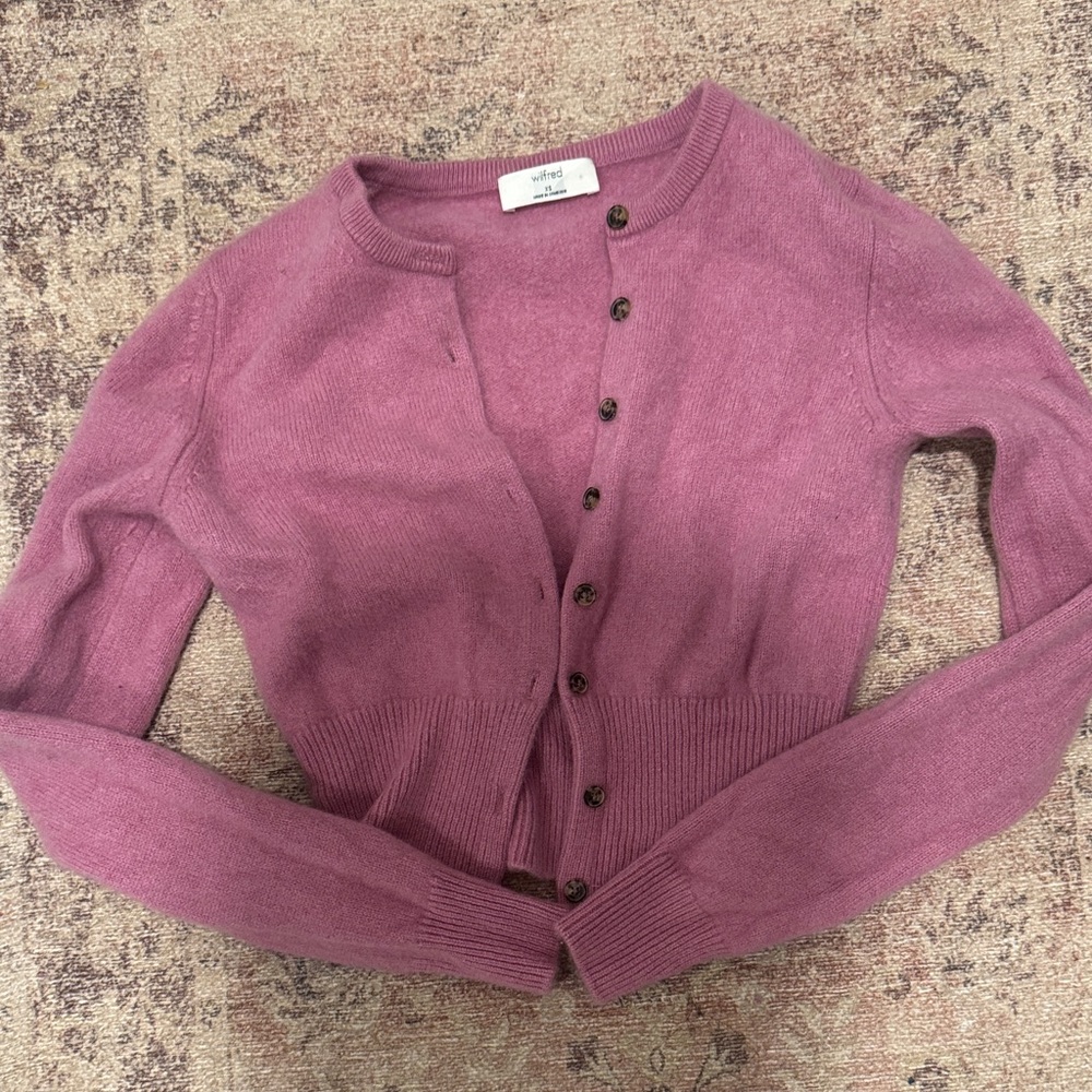 Wilfred Mauve Button-Front Cropped Cardigan